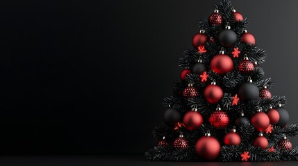 Elegant Black and Red Christmas Tree Decor Holiday Ornament Background