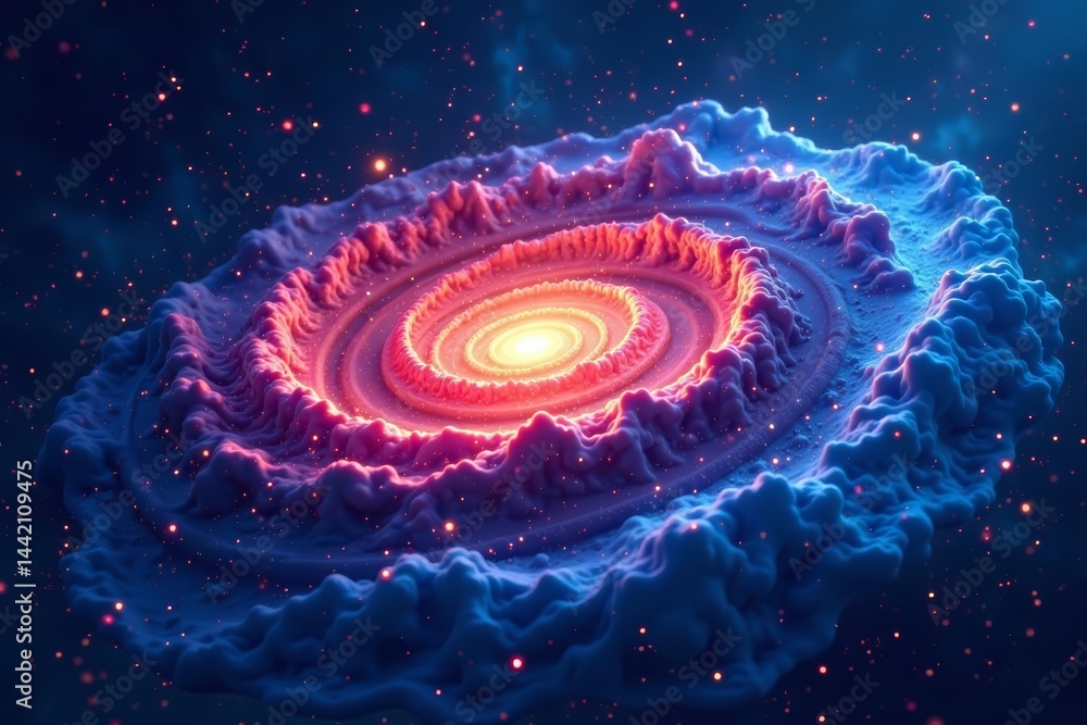 Wall mural stunning blue and red spiral galaxy illustration with swirling patterns and deep space vibes, vibran