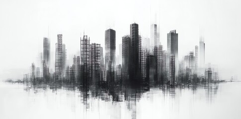 Black and white city skyline drawing