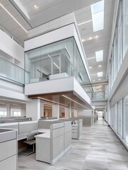 Fototapeta premium An expansive modern office with multiple workstations and collaborative spaces - workplace team monitor