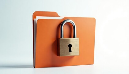 Fototapeta premium Sealed folder with padlock, isolated white background , white background, digital security