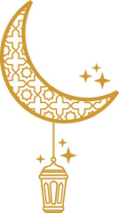 Islamic Moon with Lantern and Star