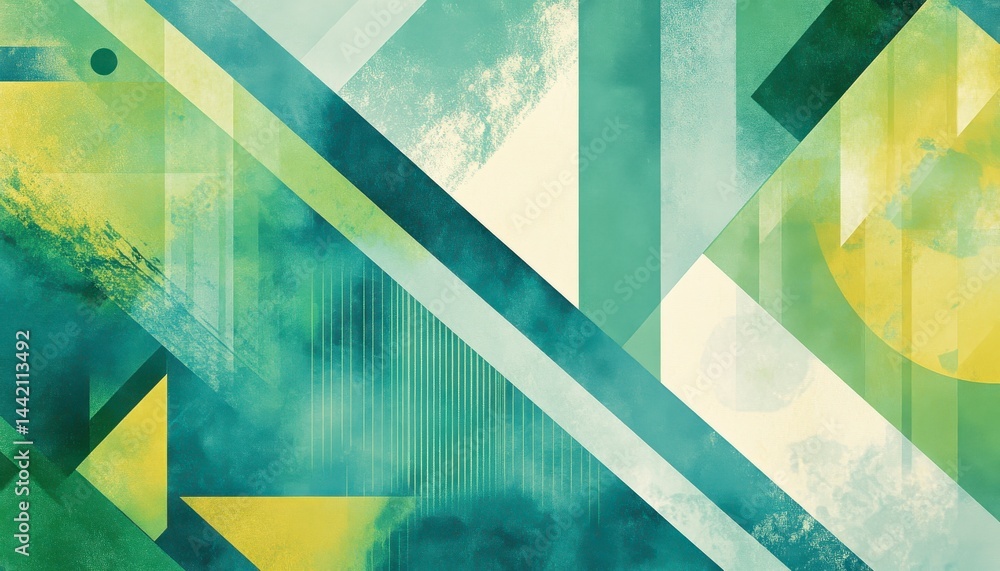 Poster abstract geometric green and yellow triangle artwork with hazy texture