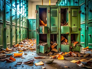 Broken Shelf Locker Close-up, High Depth of Field, Realistic