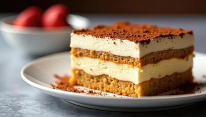 Rich, decadent tiramisu, showcasing its layered texture and smooth cream , coffee dessert, espresso