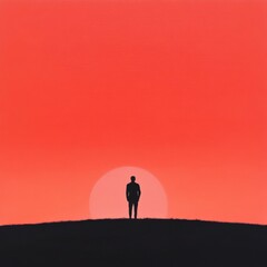 Man stands on horizon in silhouette