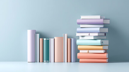 Pastel Books Still Life: Stacked and Arranged on a Surface