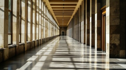 Obraz premium Modern Architectural Hallway with Symmetrical Light and Shadows