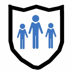 This is a pixel design illustrating the concept of health insurance. Symbolic icons, such as a shield, cross, card, and document, represent safety, care, and financial protection.