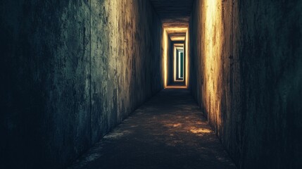 Fototapeta premium Mysterious Dimly Lit Corridor with Abstract Light Patterns