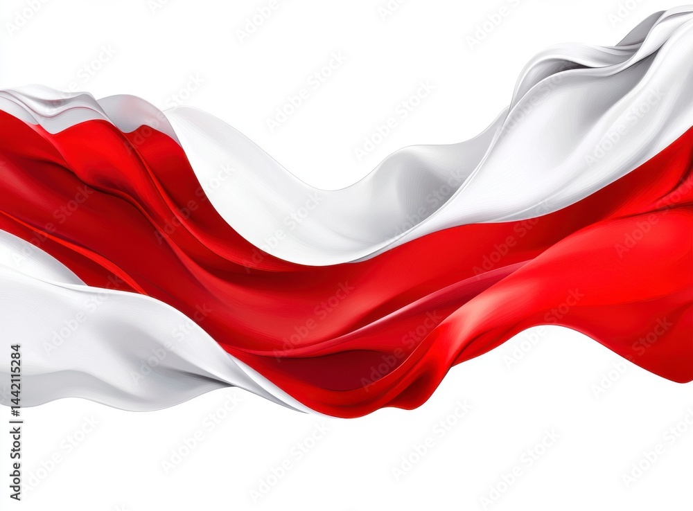Poster abstract red and white flowing fabric dynamic drape and fluid movement