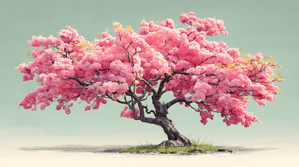 Fototapeta premium Blossoming Tree with Pink Flowers, Soft Pastel Background