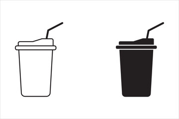 Paper cup icon in flat style, for soda, juice or cold beverage, Drink icon, Fast food. Vector illustration on white background