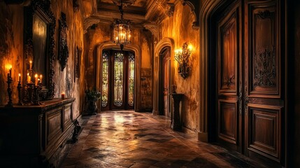 Fototapeta premium Elegant Interior Hallway with Vintage Decor and Soft Lighting