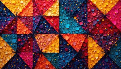 Abstract geometric tapestry pattern, bold colors, texture, bold