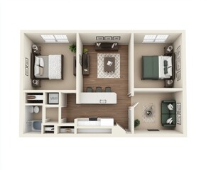 Modern Two Bedroom Apartment Floor Plan with Open Concept Living Area