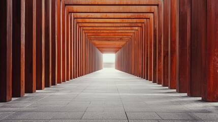 Fototapeta premium Architectural Perspective of Modern Design with Red Wooden Columns