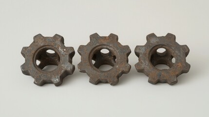 Vintage Rusty Metal Gears on White Background with Unique Textures and Designs for Industrial Use