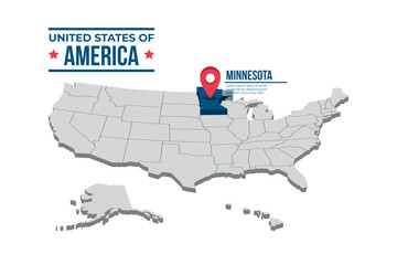 Minesota Highlighted On A 3D Map Of The United States Of America