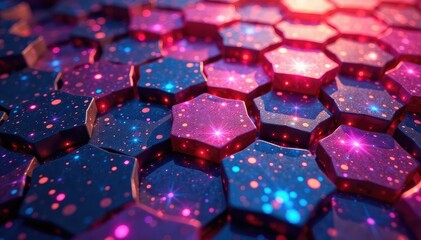 Intricate tessellation of hexagons in vibrant hues, contemporary, pattern