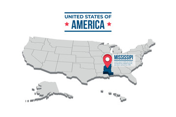 Mississipi Highlighted On A 3D Map Of The United States Of America