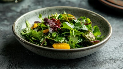 Fresh Mixed Salad with Greens and Colorful Vegetables in Bowl