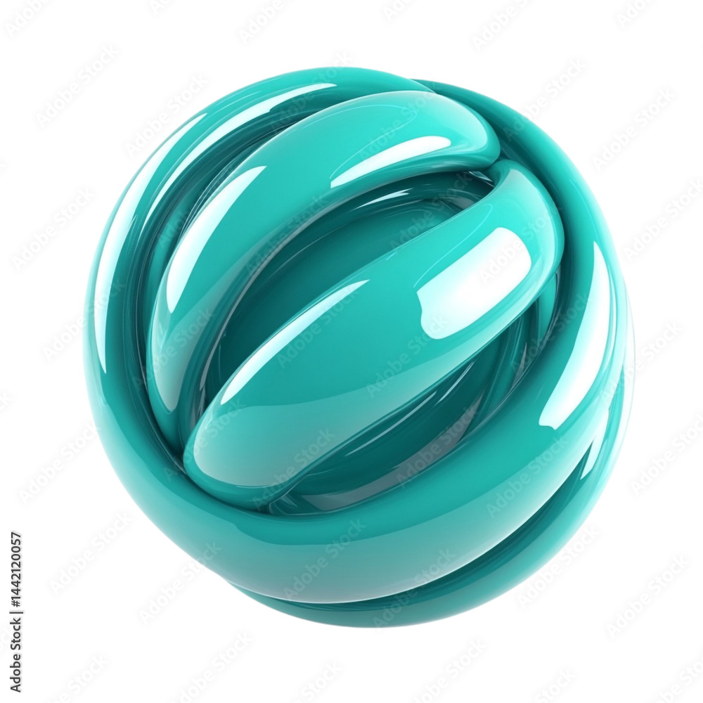 Poster abstract teal sphere glossy smooth curves design element 3d render