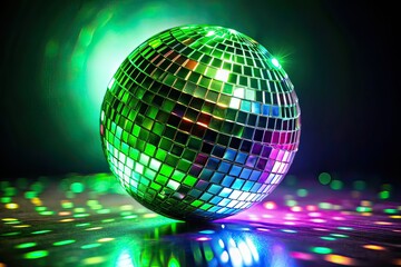 Disco Ball, Green, Colorful Lights, Dark Background, Copy Space