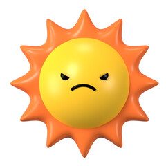 3D sun png angry face emoticon, transparent background