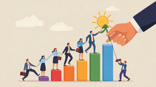 Business people climbing graph with assistance for success and career growth