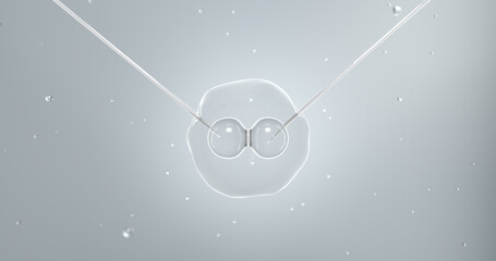 Double-needle cell injection for stimulating cell regeneration in a medical laboratory. 3D illustration
