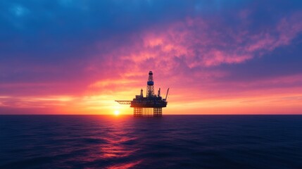 Obraz premium Offshore oil rig at sunset