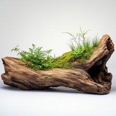 Fototapeta premium Rustic Wood Log Planter with Moss and Greenery