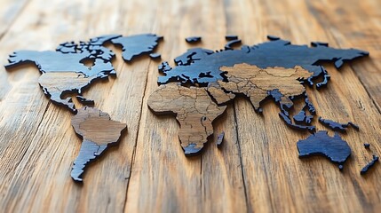 Wooden world map on rustic table