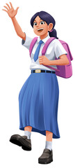 Obraz premium Girl Student Walking with Backpack Illustration