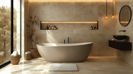 Modern Beige Bathroom Interior Design.