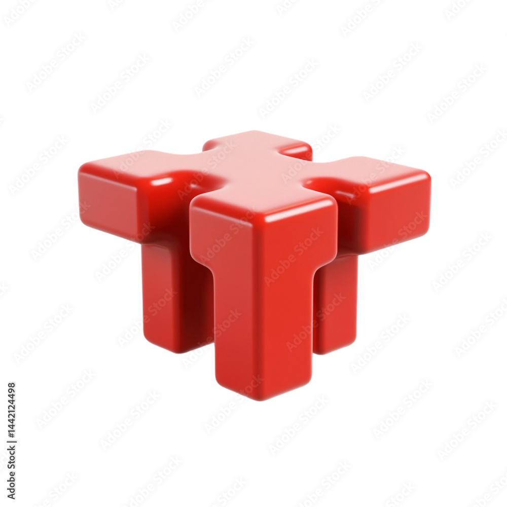 Poster red puzzle piece 3d render abstract design element