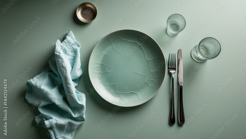 Poster flat lay overhead image of modern tableware setup