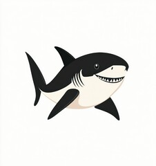 Fototapeta premium Cartoon shark, friendly smile, isolated, digital art, for kids