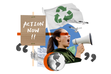 Action now png, environment activism collage art, transparent background