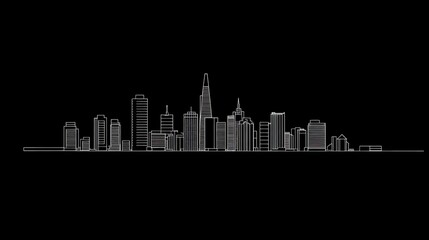 Naklejka premium City skyline line art, urban landscape, night view, minimalist illustration. Possible use Stock photo