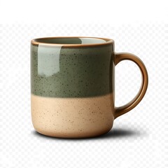 Isolated ceramic mug with green and beige color block design on display