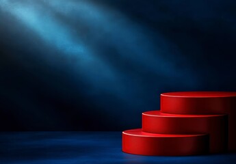 Obraz premium Dramatic Blue Lit Red Cylindrical Platforms Product Display