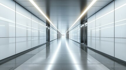 Obraz premium Modern Minimalist Corridor with Bright Sleek Lines and Reflections