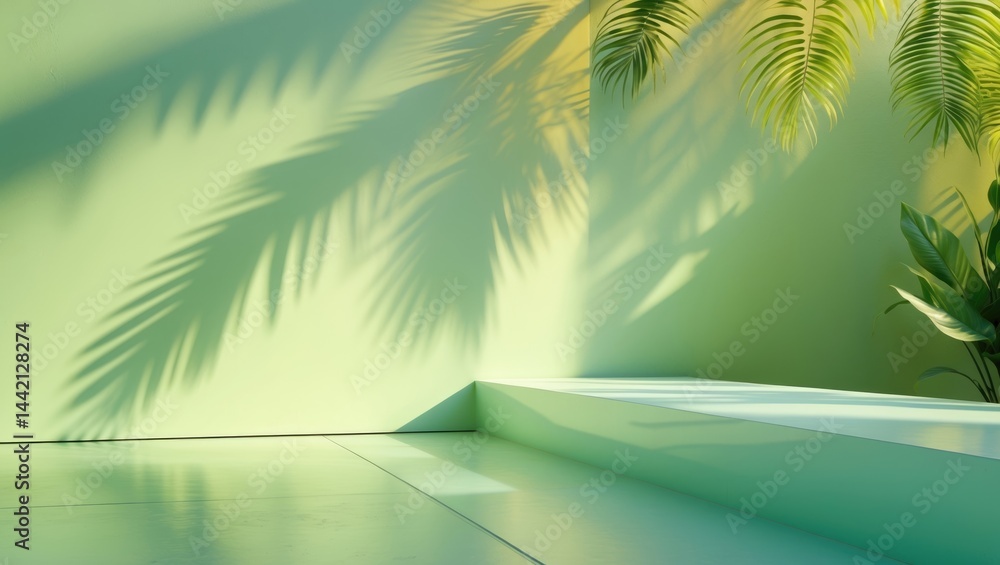 Aufkleber light and minimalistic background showcasing blurred leaf shadows on a wall. ideal for presentation 