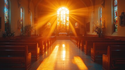 Sunbeams Illuminating a Church Interior