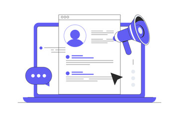 Marketing strategy plan. Attention announcement, public relations concept. Advertising campaign, social media viral commercial. Flat Cartoon Vector Illustration, icon. Stylish abstract design landing 