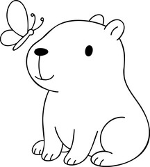cute capybara with butterfly, showcasing playful interaction in whimsical style