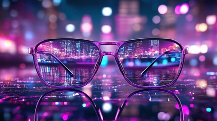 Night Cityscape Reflected in Purple Sunglasses