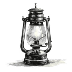 Vintage kerosene lamp sketch, black ink engraved illustration, antique lighting, retro decor drawing, rustic lantern art, old fashioned lamp, traditional interior decor © Vintage Studio